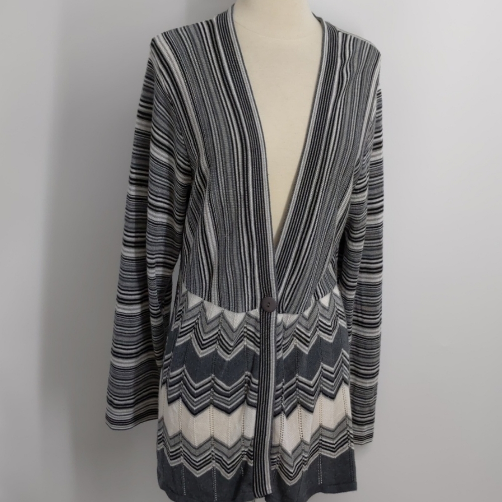 Wet Paint long 1-button striped cardigan-sz 1X